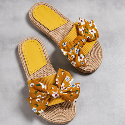 Γυναικεία Μόδα Παπούτσια Outdoor Casual καρό Γυναικεία παπούτσια με ριγέ στάμπα Γυναικεία καλοκαιρινά σανδάλια Folral φιόγκοι Αντιολισθητικές παντόφλες