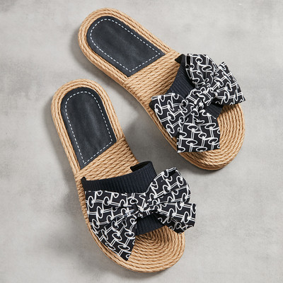 Γυναικεία Μόδα Παπούτσια Outdoor Casual καρό Γυναικεία παπούτσια με ριγέ στάμπα Γυναικεία καλοκαιρινά σανδάλια Folral φιόγκοι Αντιολισθητικές παντόφλες