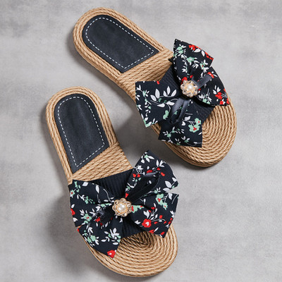 Γυναικεία Μόδα Παπούτσια Outdoor Casual καρό Γυναικεία παπούτσια με ριγέ στάμπα Γυναικεία καλοκαιρινά σανδάλια Folral φιόγκοι Αντιολισθητικές παντόφλες