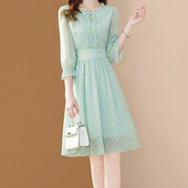 EVNISI Rochie din șifon cu mânecă evazată pentru femei, elegantă, verde, cu imprimeu floral