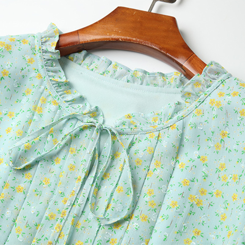 EVNISI Rochie din șifon cu mânecă evazată pentru femei, elegantă, verde, cu imprimeu floral