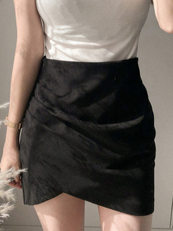 Нова есенна едноцветна велурена пола Плисирана кръстосана къса пола с неправилен цип Дамски секси дамски офисни поли
