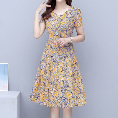 Rochii de modă cu decolteu în V cu imprimeu floral de epocă Îmbrăcăminte pentru femei 2023 de vară casual cu mânecă scurtă Rochii elegante pentru femei cu talie înaltă