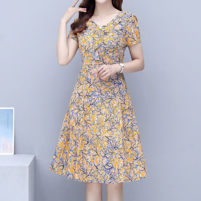 Rochii de modă cu decolteu în V cu imprimeu floral de epocă Îmbrăcăminte pentru femei 2023 de vară casual cu mânecă scurtă Rochii elegante pentru femei cu talie înaltă