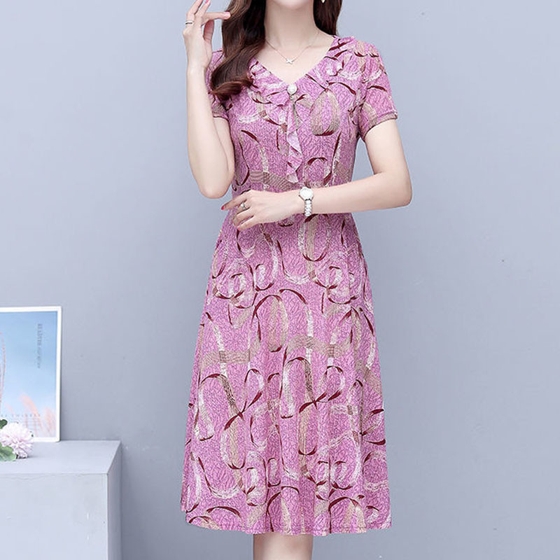 Rochii de modă cu decolteu în V cu imprimeu floral de epocă Îmbrăcăminte pentru femei 2023 de vară casual cu mânecă scurtă Rochii elegante pentru femei cu talie înaltă