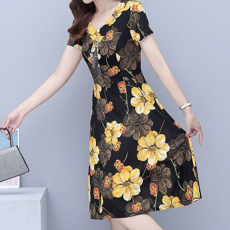 Rochii de modă cu decolteu în V cu imprimeu floral de epocă Îmbrăcăminte pentru femei 2023 de vară casual cu mânecă scurtă Rochii elegante pentru femei cu talie înaltă