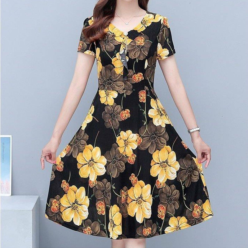 Rochii de modă cu decolteu în V cu imprimeu floral de epocă Îmbrăcăminte pentru femei 2023 de vară casual cu mânecă scurtă Rochii elegante pentru femei cu talie înaltă