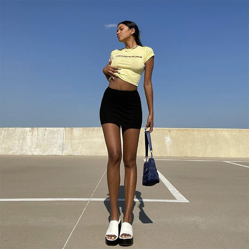 Γυναικεία Μίνι Φούστα Μόδας, Ψηλόμεσες Μαύρες Μολύβι Φούστες Stretch Μονόχρωμες Κοντές φούστες με λεπτή εφαρμογή, Ανοιξιάτικα καλοκαιρινά ρούχα