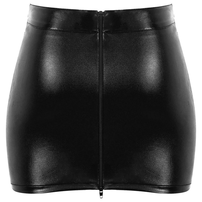 Fusta cu fermoar la spate, la modă pentru femei, minifustă strălucitoare din piele lacuită, ținută rave pentru dans la bară, costum de petrecere în club de noapte