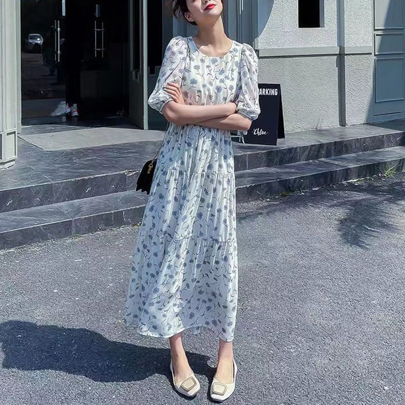 Κομψό εμπριμέ με λαιμόκοψη σε V-λαιμόκοψη, βολάν, λουλουδάτο φόρεμα Γυναικεία ρούχα 2023 Νέο φαρδύ Γυναικείο Μακρύ Φόρεμα Γραφείου