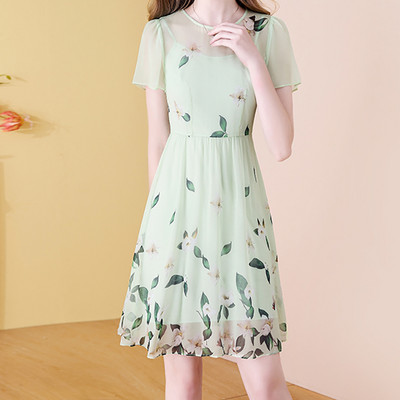 EVNISI Γυναικεία Φόρεμα Σιφόν Εκτύπωση Floral Σετ Ανοιξιάτικο Γραφείο Γυναικεία Vestido Κομψά Μεταξωτά Σατέν Φορέματα σε Α γραμμή 2024