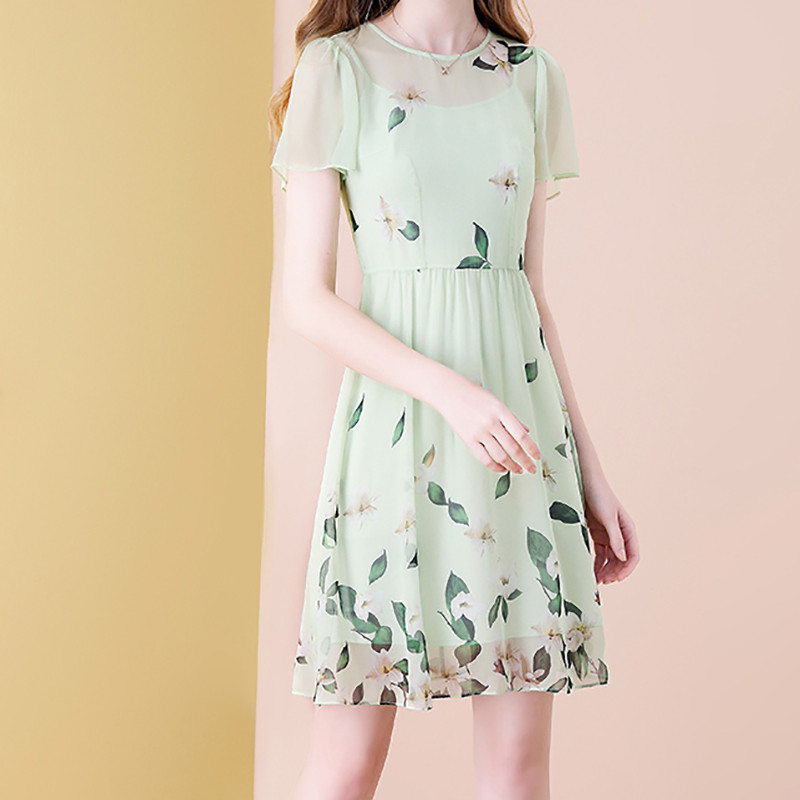 EVNISI Γυναικεία Φόρεμα Σιφόν Εκτύπωση Floral Σετ Ανοιξιάτικο Γραφείο Γυναικεία Vestido Κομψά Μεταξωτά Σατέν Φορέματα σε Α γραμμή 2024