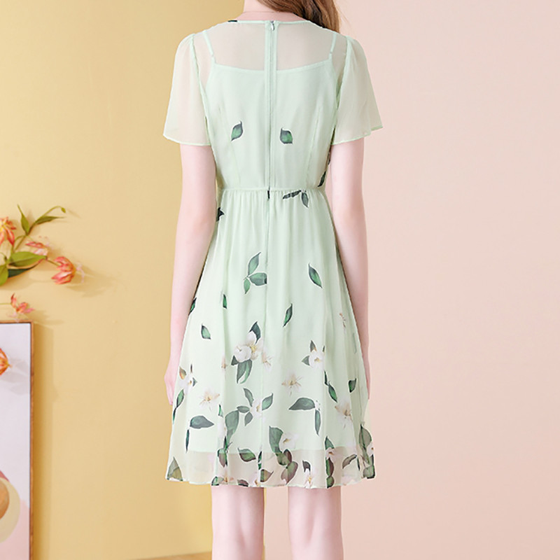 EVNISI Γυναικεία Φόρεμα Σιφόν Εκτύπωση Floral Σετ Ανοιξιάτικο Γραφείο Γυναικεία Vestido Κομψά Μεταξωτά Σατέν Φορέματα σε Α γραμμή 2024