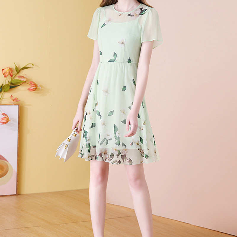 EVNISI Γυναικεία Φόρεμα Σιφόν Εκτύπωση Floral Σετ Ανοιξιάτικο Γραφείο Γυναικεία Vestido Κομψά Μεταξωτά Σατέν Φορέματα σε Α γραμμή 2024