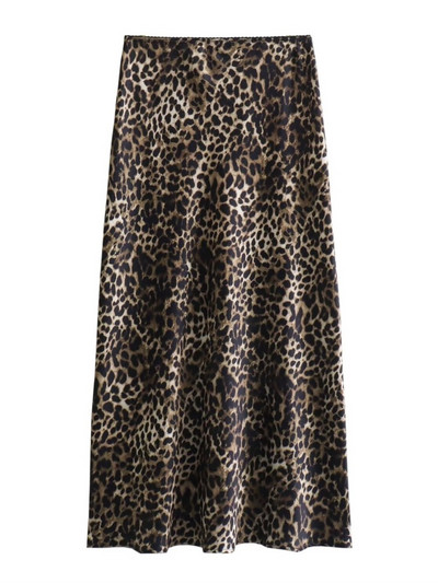 TRAF 2024. Proljetna, elegantna ženska satenska suknja s uzorkom životinja, patentnim zatvaračem, ženska duga midi suknja visokog struka Y2K donji dio