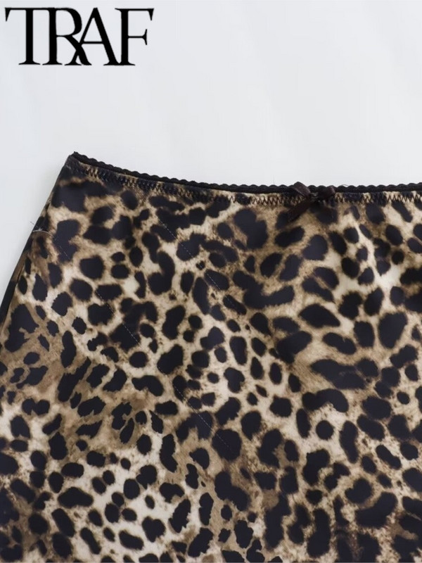 TRAF 2024. Proljetna, elegantna ženska satenska suknja s uzorkom životinja, patentnim zatvaračem, ženska duga midi suknja visokog struka Y2K donji dio