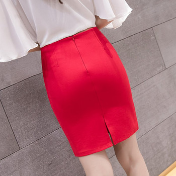 Модна дамска пола за лято 2023 г. Черна огромна работна тънка пола с висока талия Червена отворена вилица Секси офис дамски поли Дамски