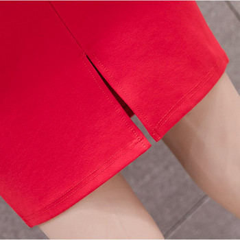 Модна дамска пола за лято 2023 г. Черна огромна работна тънка пола с висока талия Червена отворена вилица Секси офис дамски поли Дамски
