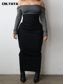CM.YAYA Moda pentru femei, cu talie înaltă, cu talie înaltă, bodycon, fustă midi Maxi, 2023 pentru femei, îmbrăcăminte de stradă șic, fuste lungi creion