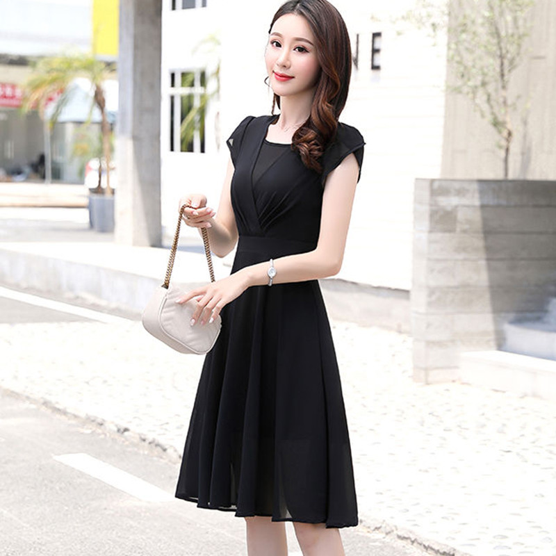 Sifonki ruudu kaelarihm, ülisuur 4xl naiste kleit õhuke korea elegantne A-line Vestidos põlvedeni vabaaja soliidsed suvekleidid uus