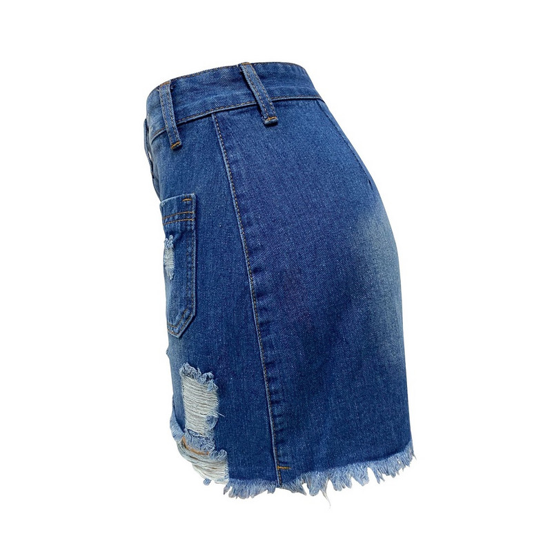 Naiste suvised teksaseelikud, ühe nööbiga rebitud auguga teksad Bodycon seelik naistele kõhn mini Falda