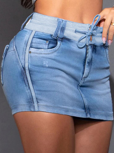 Jauni sieviešu svārki Modes kontrastējošā krāsā ar rāvējslēdzēju, ikdienišķa savilkšanas džinsa svārki