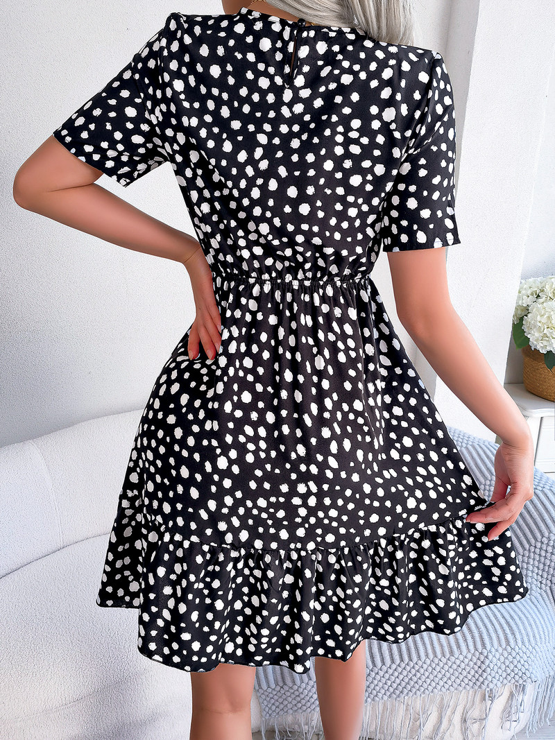 Rochie casual cu mânecă scurtă, cu volane, cu imprimeu leopard, pentru vara 2023