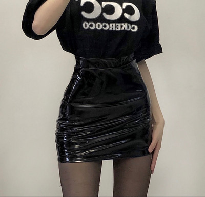 WOMENGAGA Spicy Girls Μαύρη δερμάτινη φούστα μισή φούστα Γυναικεία Άνοιξη 2023 Ψηλόμεση σέξι μισή φούστα Μαύρη Pu δερμάτινη φούστα NC4U