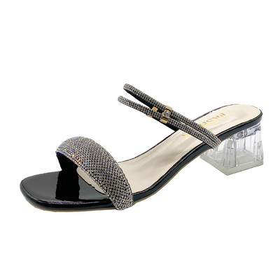 Γυναικεία σανδάλια Καλοκαίρι 2024 Νέα μόδα Παντόφλες με ψηλοτάκουνα στρας Γυναικεία παπούτσια πάρτι με πόρπη για γυναίκες Zapatos De Mujer