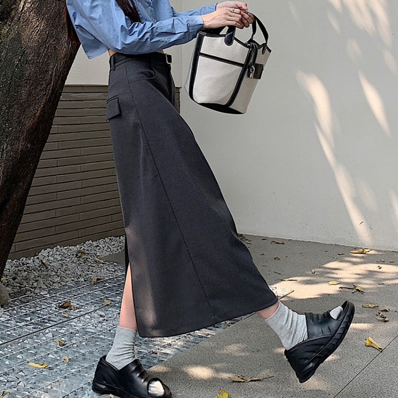 Naiste suvised Midi-seelikud Korea preppy stiilis kõrge vöökohaga seljaosa lõhestatud sirged pliiatsseelikud Y2k tänavarõivad Falda Femme Jupes
