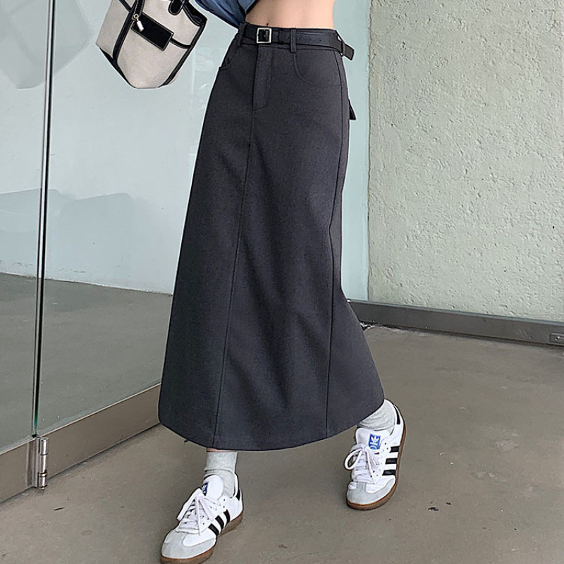 Naiste suvised Midi-seelikud Korea preppy stiilis kõrge vöökohaga seljaosa lõhestatud sirged pliiatsseelikud Y2k tänavarõivad Falda Femme Jupes