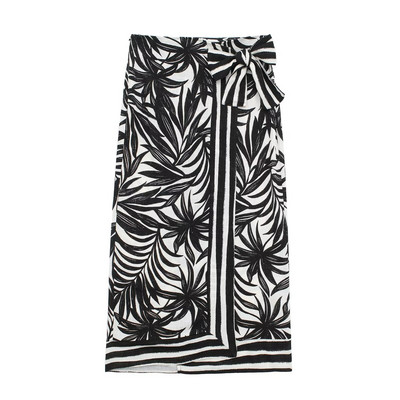 Naiste musta trükiga pareo seelik Bohemian Style Wrap seelik Naiste retromoodne lõhikuga rannaseelik pits-up Midi seelik 2024 Summe