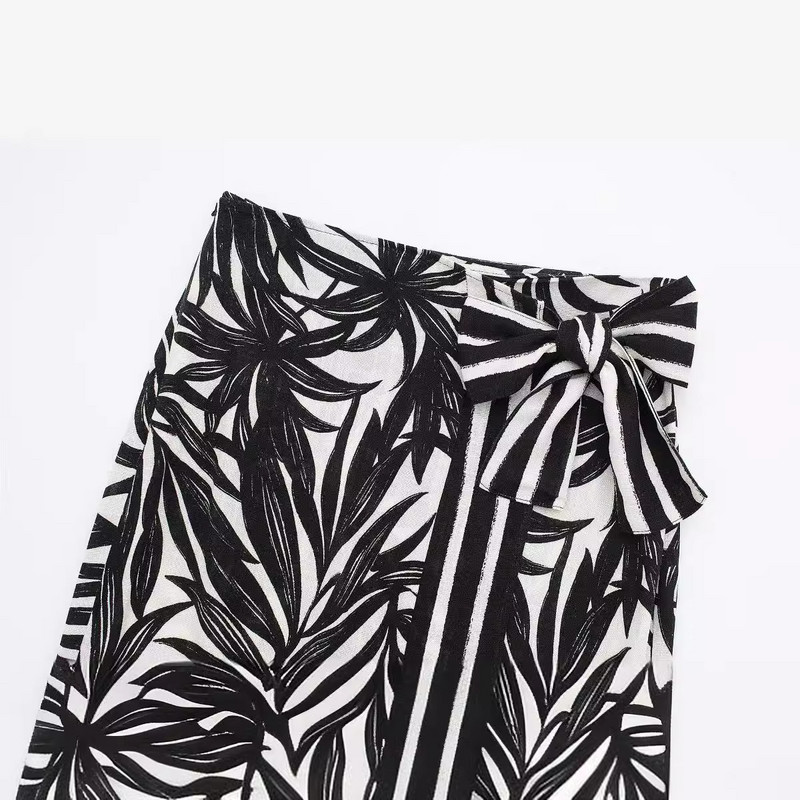 Naiste musta trükiga pareo seelik Bohemian Style Wrap seelik Naiste retromoodne lõhikuga rannaseelik pits-up Midi seelik 2024 Summe