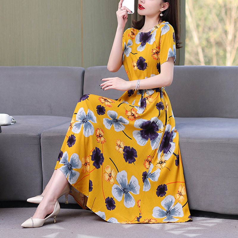 New Arrival Fashion 2024 Summer Dress Vestido Loose O-neck Casual print Floral βαμβακερό λινό Γυναικεία φορέματα σε μέγεθος