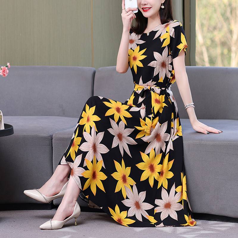 New Arrival Fashion 2024 Summer Dress Vestido Loose O-neck Casual print Floral βαμβακερό λινό Γυναικεία φορέματα σε μέγεθος