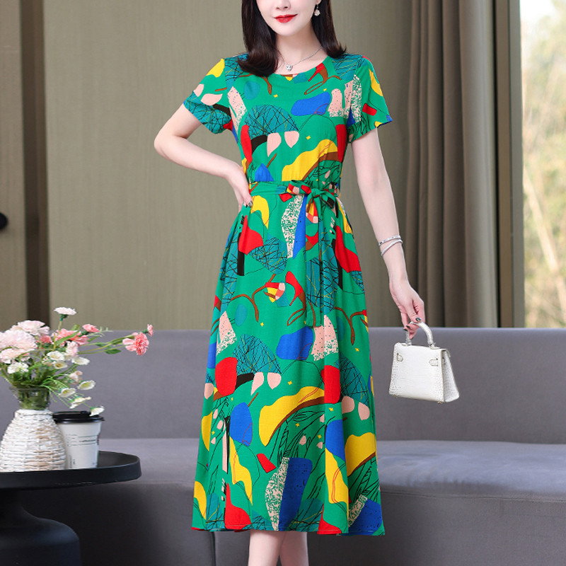 New Arrival Fashion 2024 Summer Dress Vestido Loose O-neck Casual print Floral βαμβακερό λινό Γυναικεία φορέματα σε μέγεθος