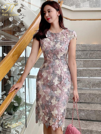H Han Queen 2023 Летни елегантни шикозни дантелени рокли Дамски корейски ретро Vestidos Модни цветни блокиращи офис парти ежедневни рокли