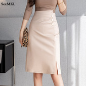 Κομψές μεσαίου μήκους καλοκαιρινές φούστες Γυναικείες 2023 Κορεάτικη μόδα Κουμπί ψηλόμεσο Faldas Mujer OL Workwear Office Bodycon Μαύρη φούστα