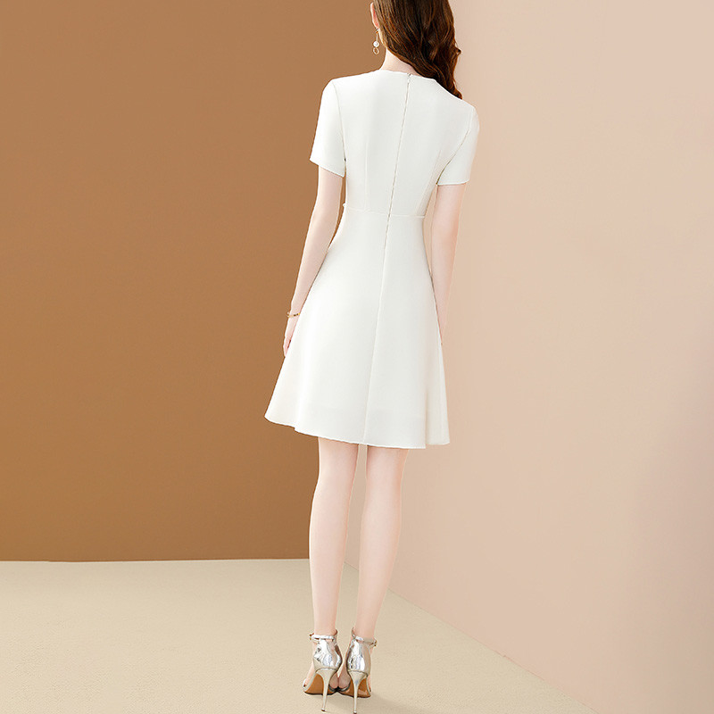 EVNISI Naiste šikk helmestega šifoonist kleit O-kaelusega elegantne valge kontori A-LINE kleidid õhukesed peokleidid naistele 2024. aasta suvi