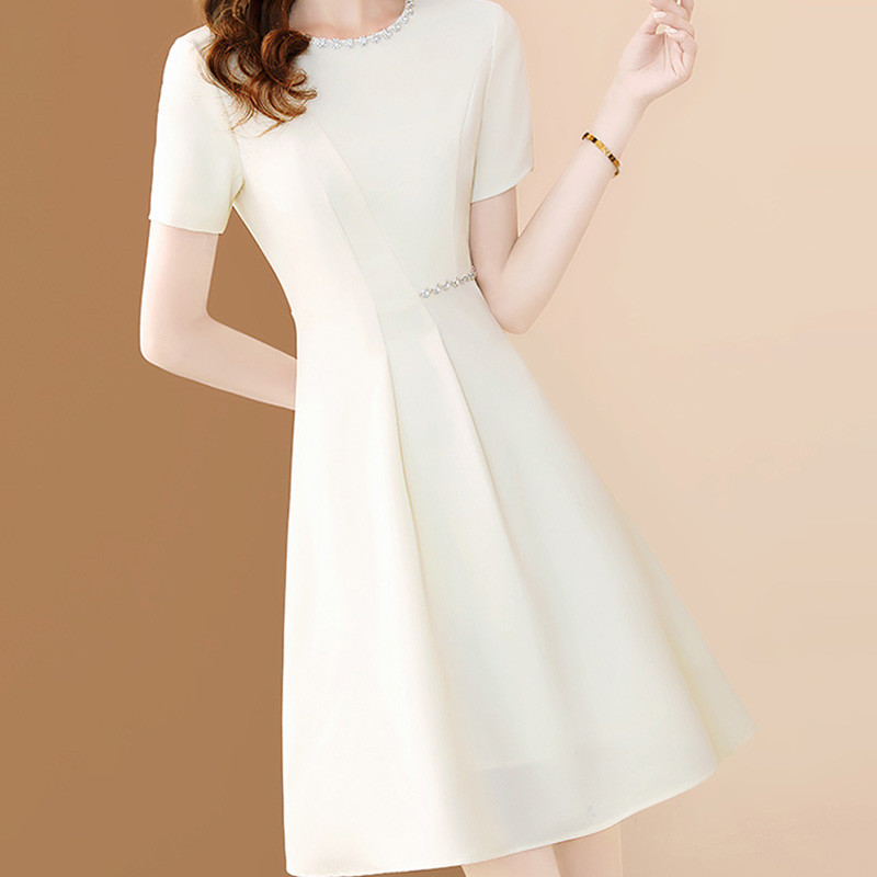 EVNISI Naiste šikk helmestega šifoonist kleit O-kaelusega elegantne valge kontori A-LINE kleidid õhukesed peokleidid naistele 2024. aasta suvi