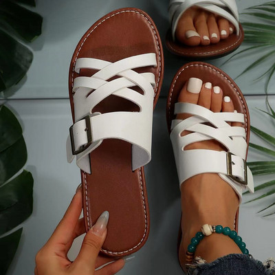 Σανδάλια 2024 Γυναικεία Flat Παντόφλες Casual Καλοκαιρινά Παπούτσια Νέα μόδα Φόρεμα Σαγιονάρες Beach Bohemian παπούτσια Femme Home Slides