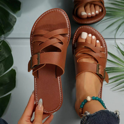 Σανδάλια 2024 Γυναικεία Flat Παντόφλες Casual Καλοκαιρινά Παπούτσια Νέα μόδα Φόρεμα Σαγιονάρες Beach Bohemian παπούτσια Femme Home Slides