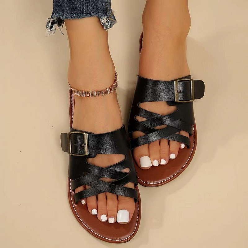 Σανδάλια 2024 Γυναικεία Flat Παντόφλες Casual Καλοκαιρινά Παπούτσια Νέα μόδα Φόρεμα Σαγιονάρες Beach Bohemian παπούτσια Femme Home Slides