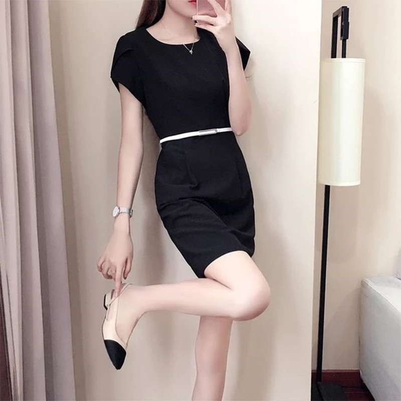 Suvine uus kontor Daam Elegantne mood Bodycon Kleit Naiste Temperament Ühevärviline Rüü Femme Lühikeste varrukatega õhuke kutse Vestido