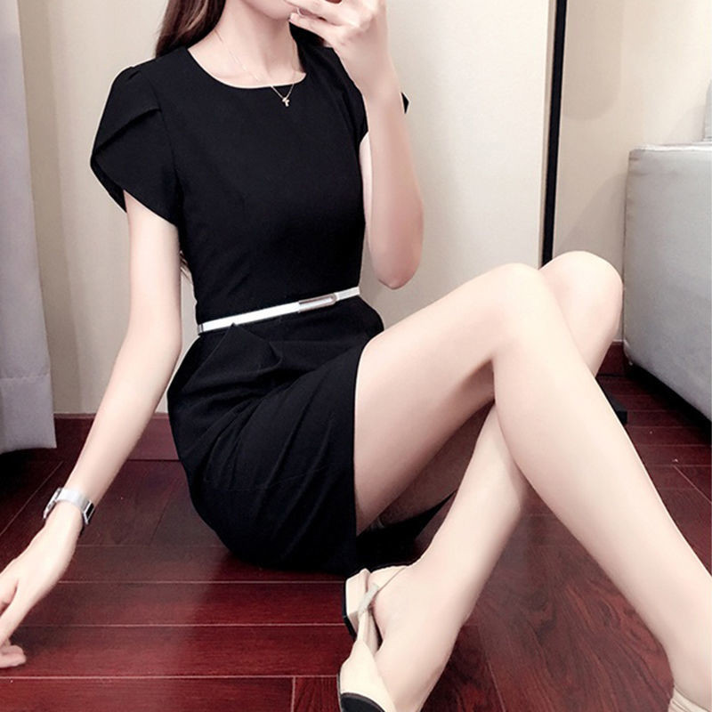 Suvine uus kontor Daam Elegantne mood Bodycon Kleit Naiste Temperament Ühevärviline Rüü Femme Lühikeste varrukatega õhuke kutse Vestido