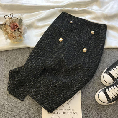 2023 Φθινόπωρο Χειμώνας Γυναικεία Μόδα Μάλλινες Σέξι Φούστες Γυναικείες Διπλό Τουίντ Φούστες Γυναικείες Ψηλόμεσες Φούστες Σπλιτ O348