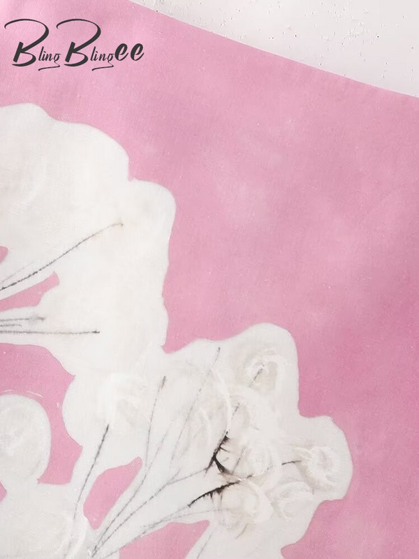 BlingBlingee 2024 Suvise lilleprintiga naiste pikk seelik Traf tõmblukk kõrge vöökohaga tuulutusava naiste Midi seeliku taga Y2K