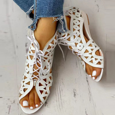 2023 Γυναικεία καλοκαιρινά κορδόνια Gladiator Boot Sindals Leisure Wedge Heel Comfort Γυναικεία παπούτσια R