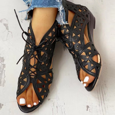 2023 Γυναικεία καλοκαιρινά κορδόνια Gladiator Boot Sindals Leisure Wedge Heel Comfort Γυναικεία παπούτσια R