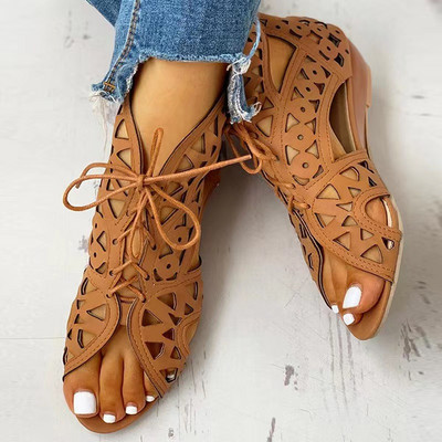2023 Γυναικεία καλοκαιρινά κορδόνια Gladiator Boot Sindals Leisure Wedge Heel Comfort Γυναικεία παπούτσια R